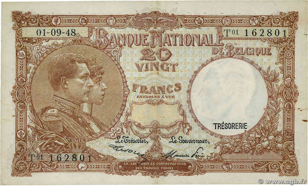 20 Francs BELGIUM  1948 P.116 VF+