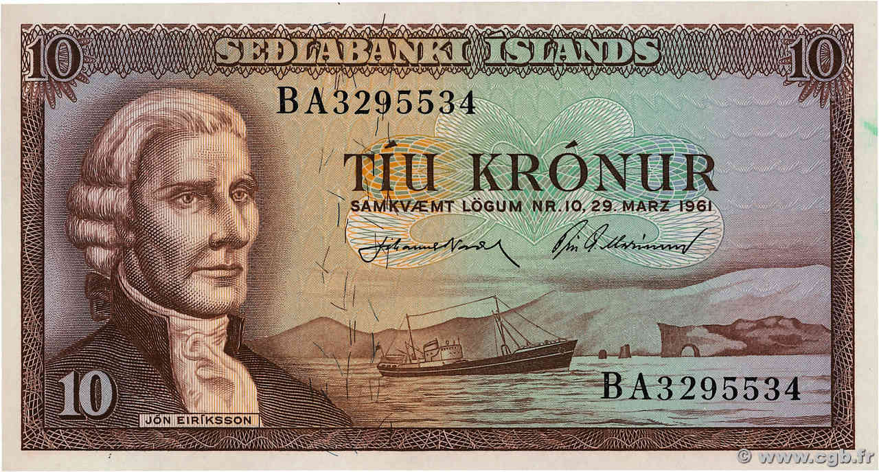 10 Kronur ISLAND  1961 P.42 ST