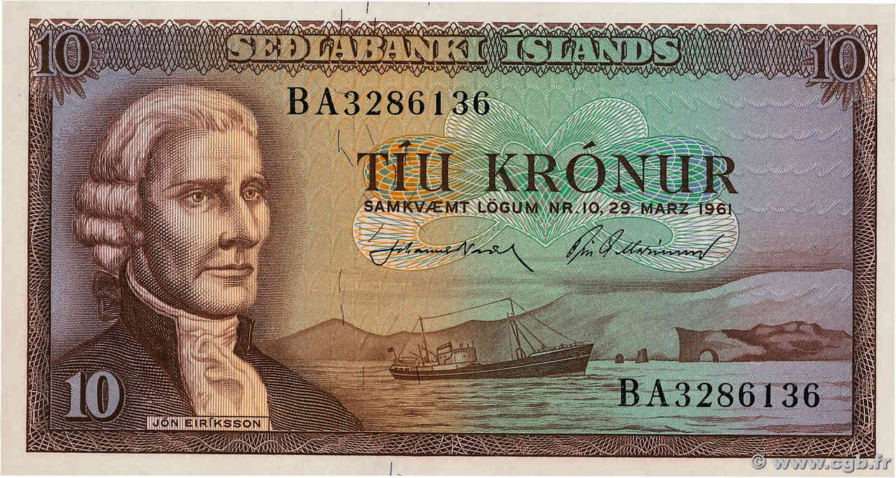 10 Kronur ICELAND  1961 P.42 UNC