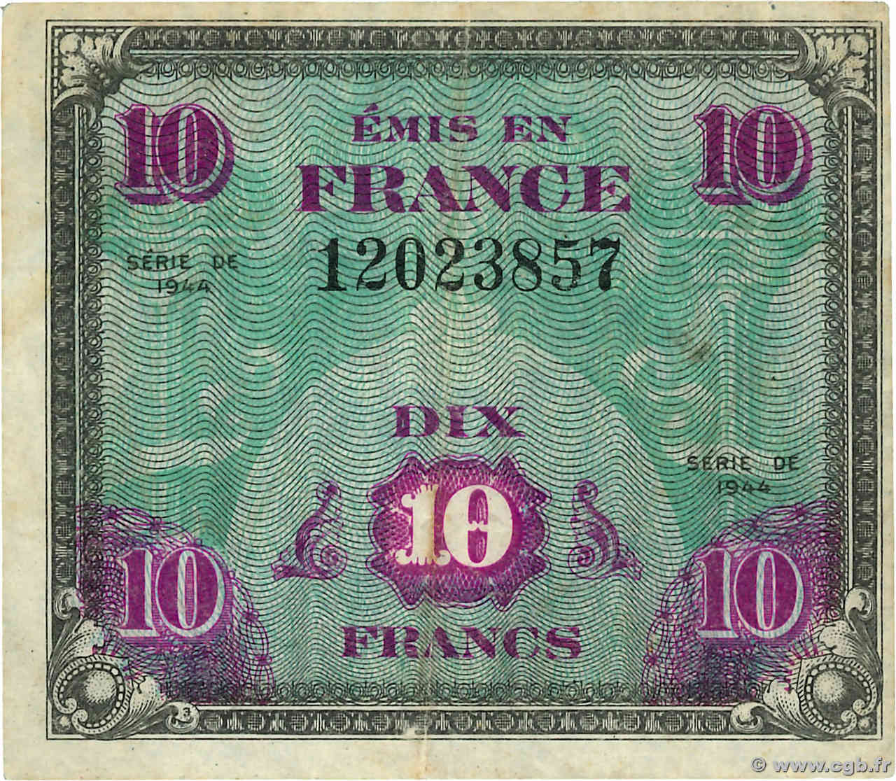 10 Francs DRAPEAU FRANCE  1944 VF.18.01 VF