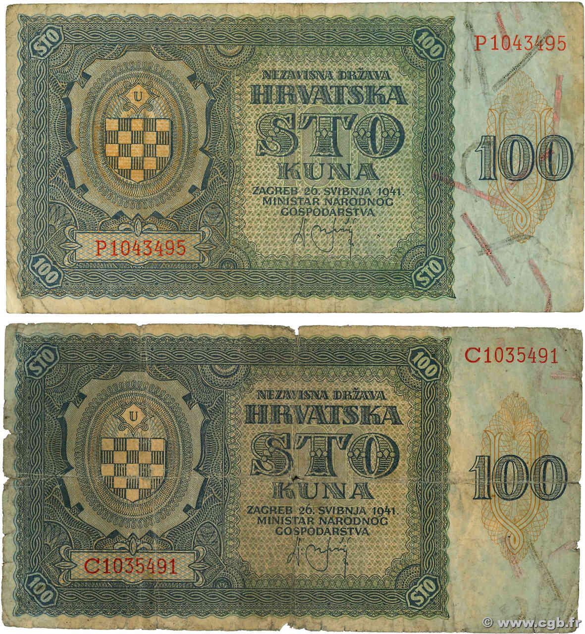 100 Kuna CROAZIA  1941 P.02 q.MB