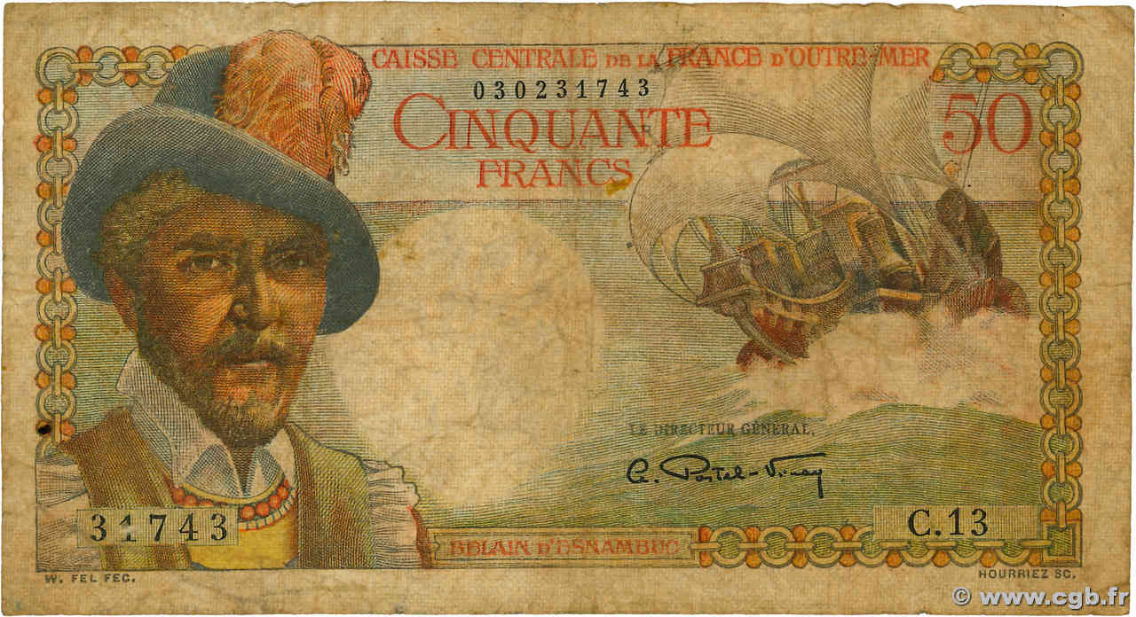 50 Francs Belain d Esnambuc FRENCH EQUATORIAL AFRICA  1946 P.23 VG
