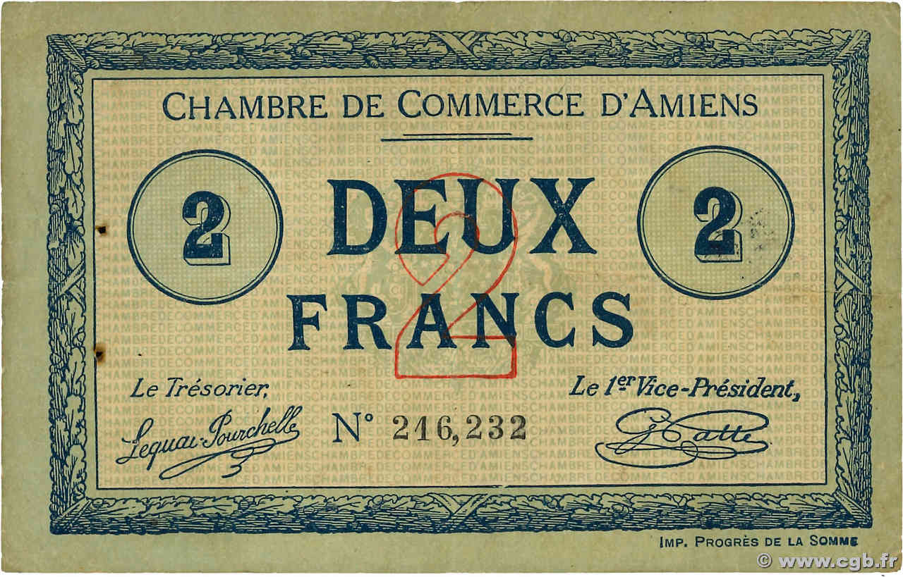 2 Francs FRANCE régionalisme et divers Amiens 1915 JP.007.18 TTB