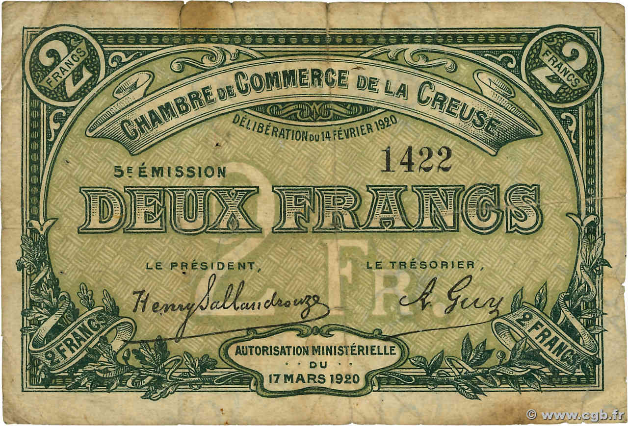 2 Francs FRANCE régionalisme et divers Guéret 1920 JP.064.21 TB+