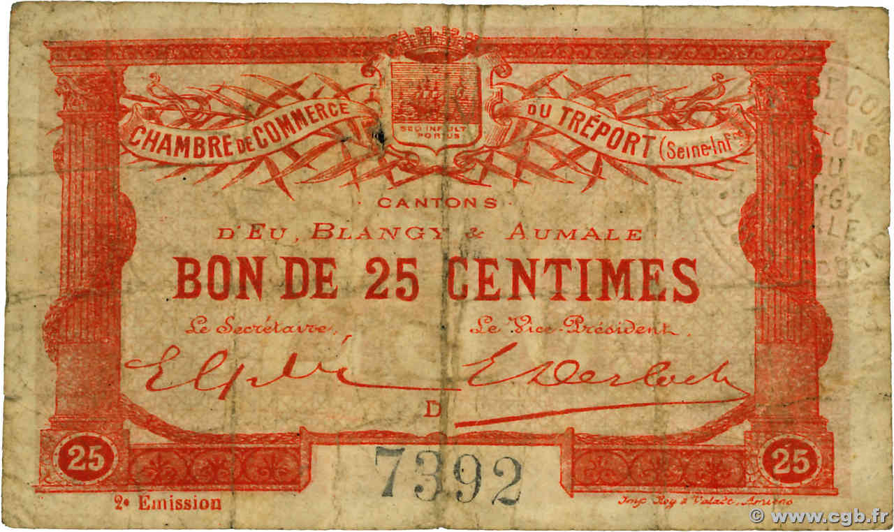 25 Centimes FRANCE régionalisme et divers Le Tréport 1915 JP.071.04 B