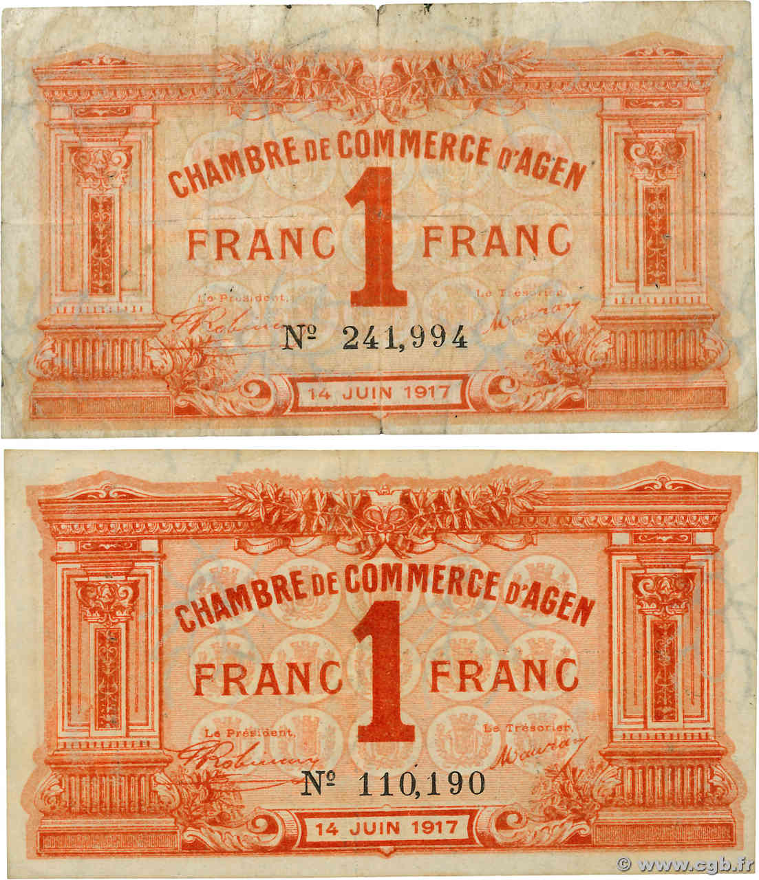 1 Franc Lot FRANCE régionalisme et divers Agen 1917 JP.002.14 TB