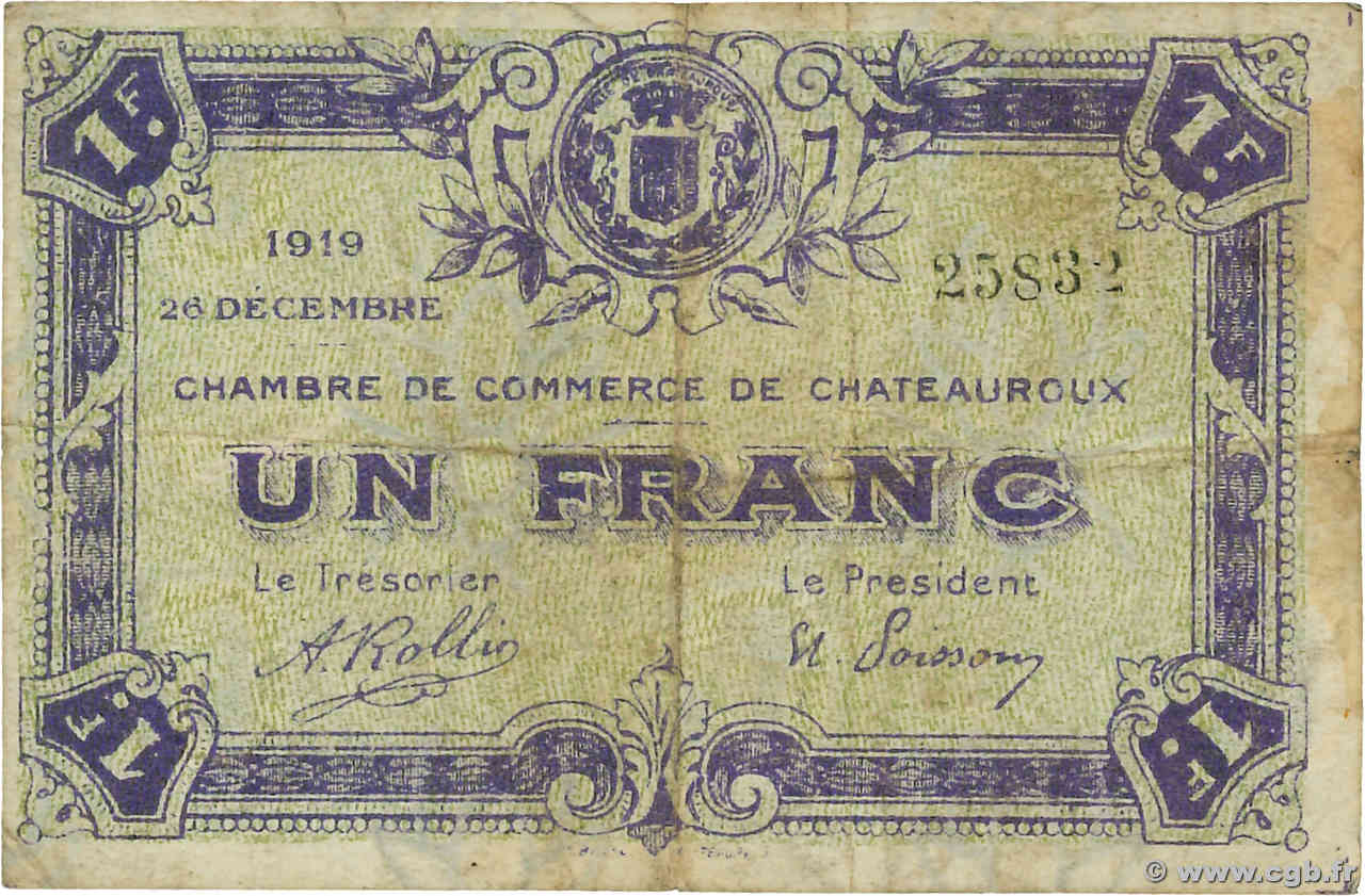 1 Franc FRANCE régionalisme et divers Chateauroux 1919 JP.046.21 TB