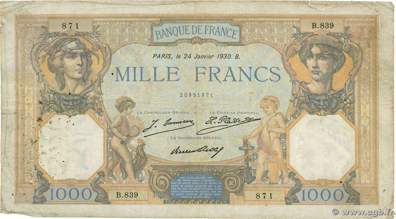 1000 Francs CÉRÈS ET MERCURE FRANCE 1930 F.37.04 B