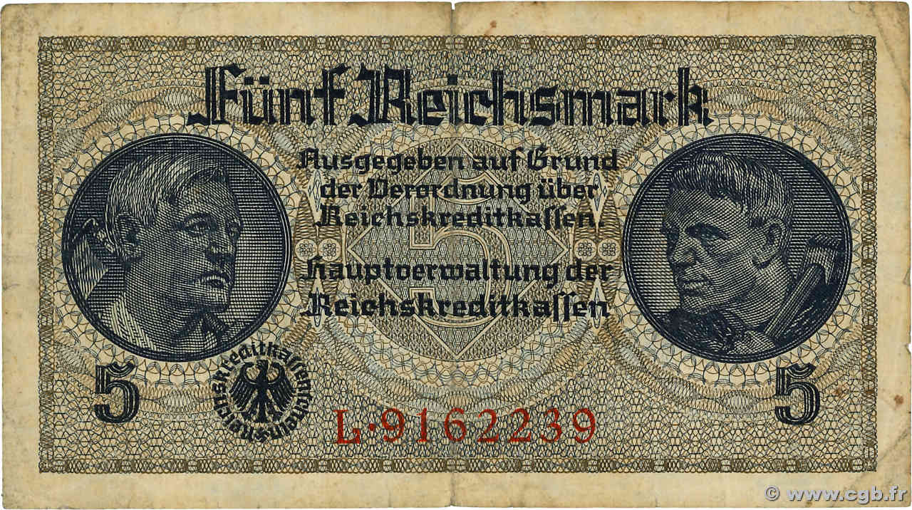 5 Reichsmark ALLEMAGNE 1940 P.R138a TB+