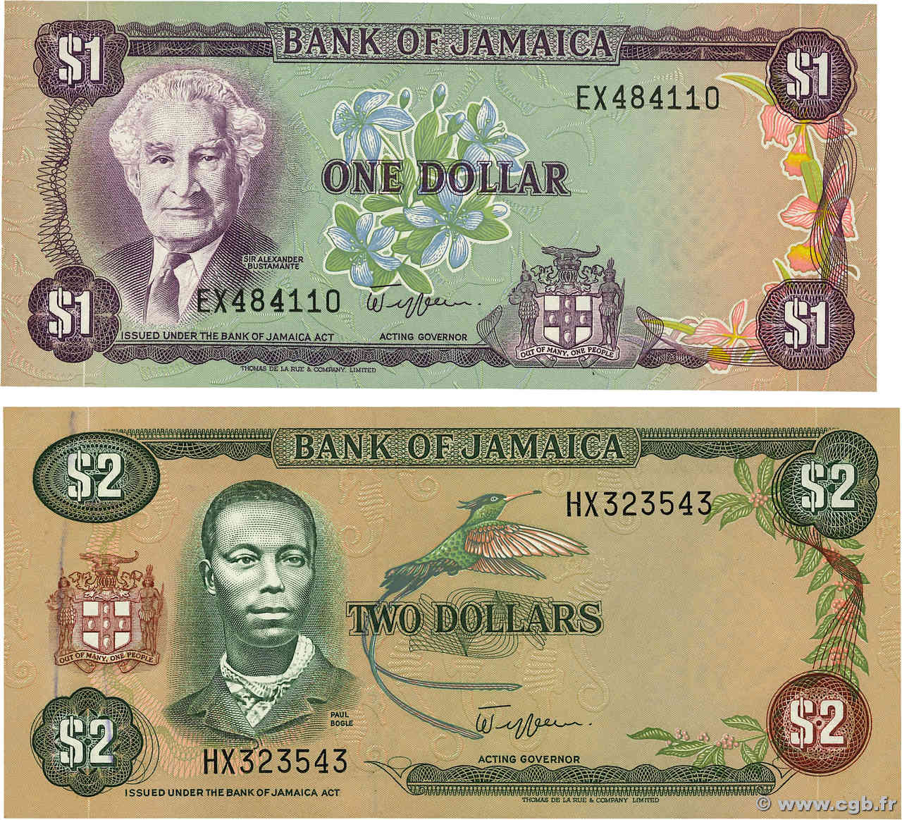 1 et 2 Dollars Lot JAMAICA 1989 P.64a et P.65a AU