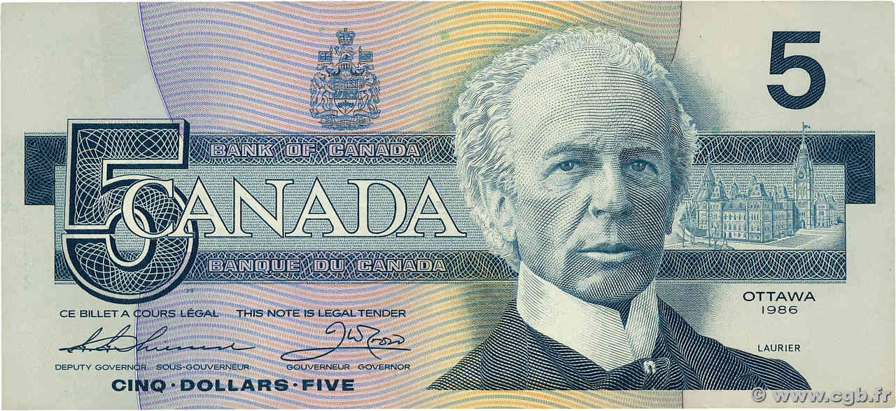 5 Dollars CANADA 1986 P.095b VF+