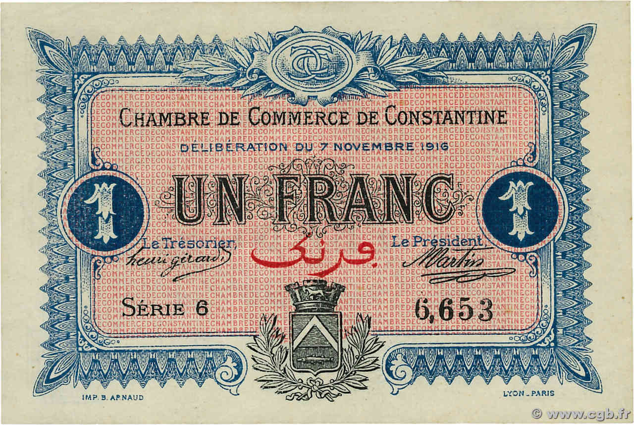 1 Franc ALGERIEN Constantine 1916 JP.140.10 VZ