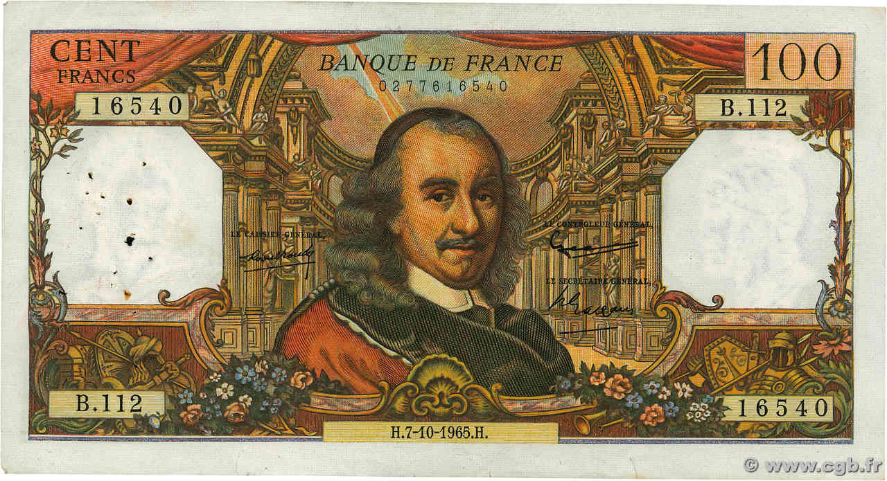 100 Francs CORNEILLE FRANKREICH 1965 F.65.09 fSS