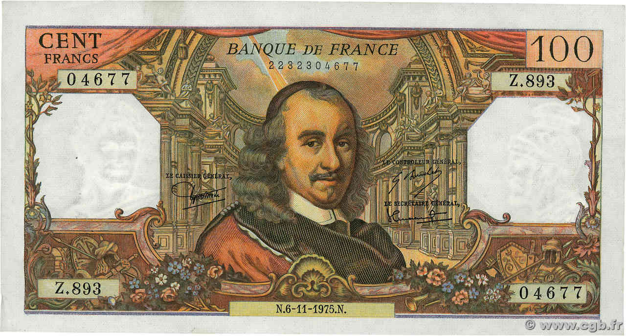 100 Francs CORNEILLE FRANKREICH 1975 F.65.50 fVZ
