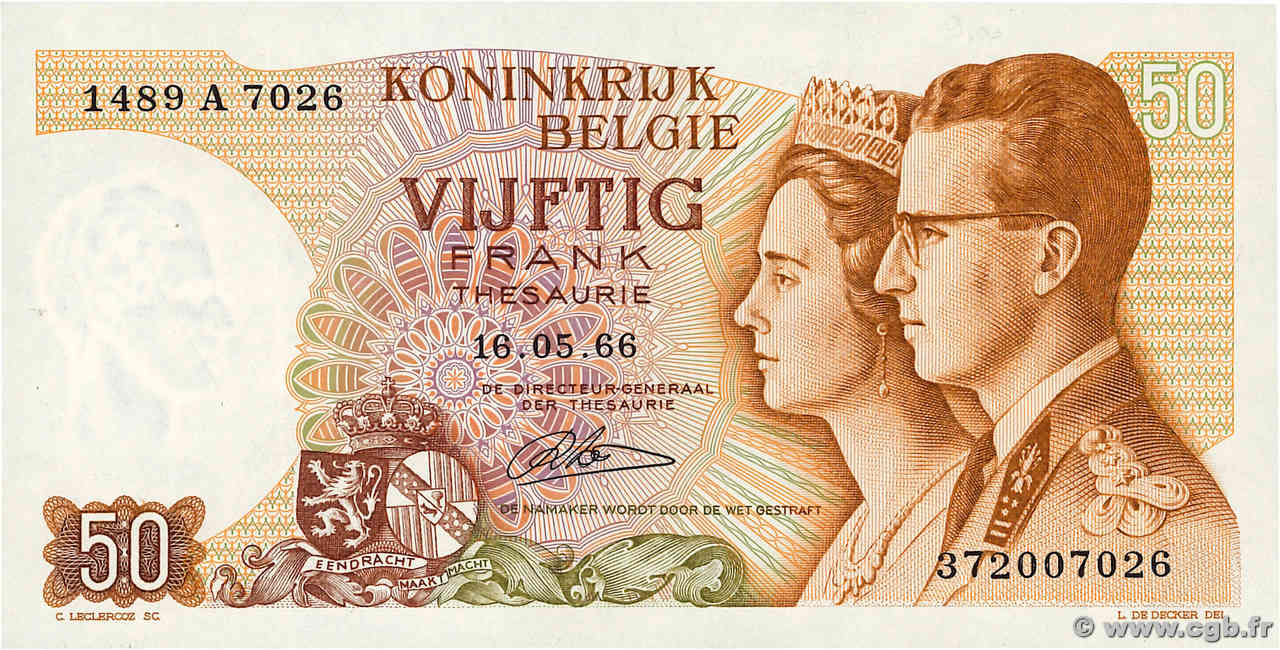 50 Francs BELGIQUE 1966 P.139 pr.NEUF
