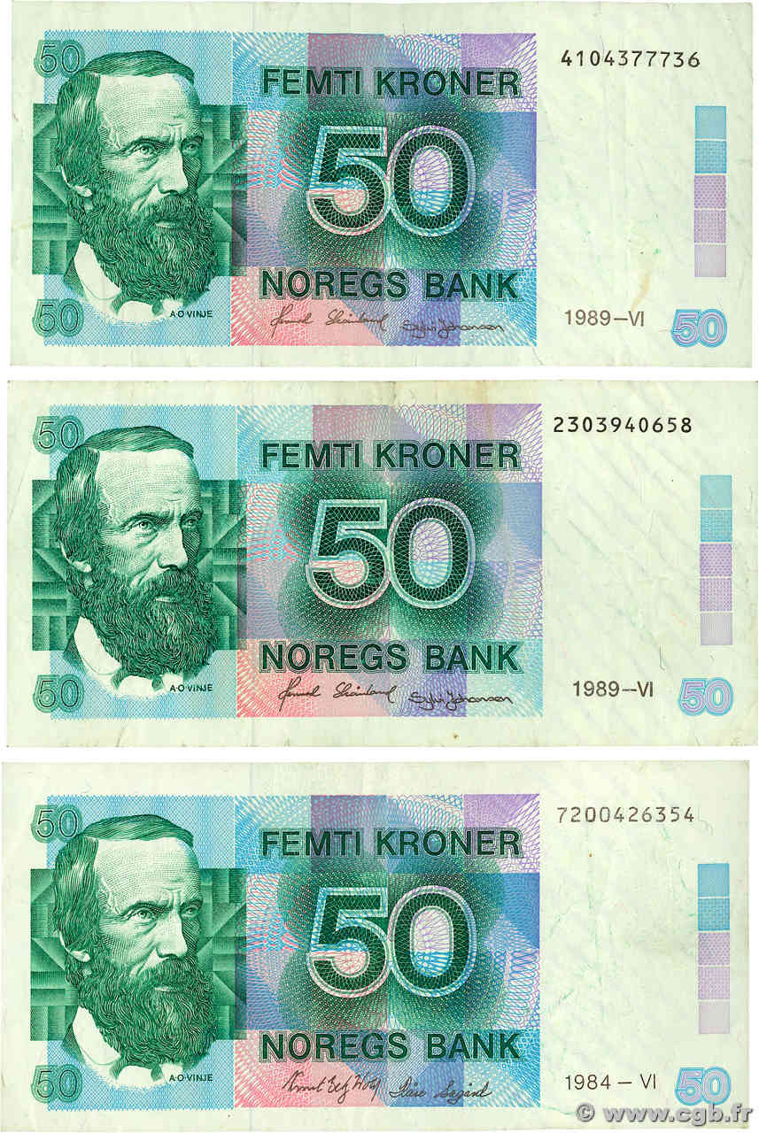 50 Kroner NORWAY 1989 P.42a et P.42e VF-