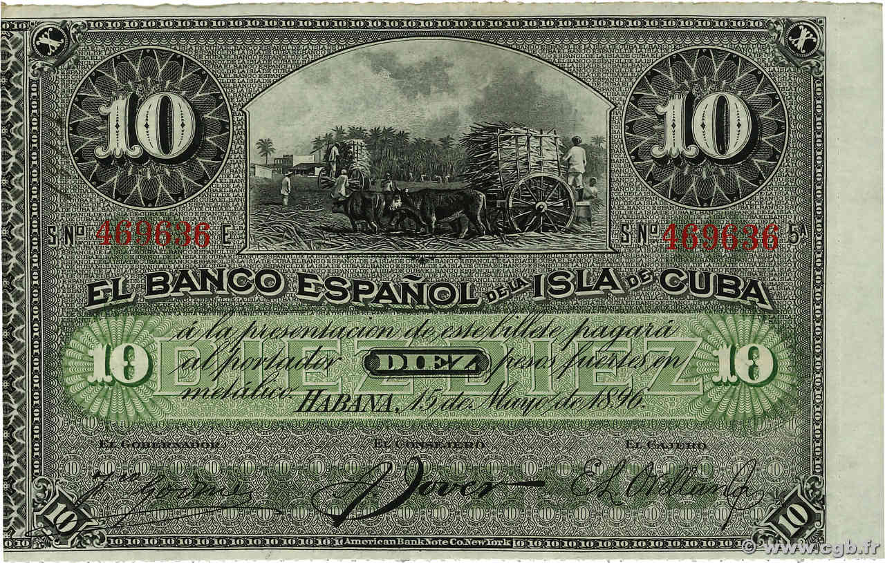 10 Pesos KUBA 1896 P.049a VZ+