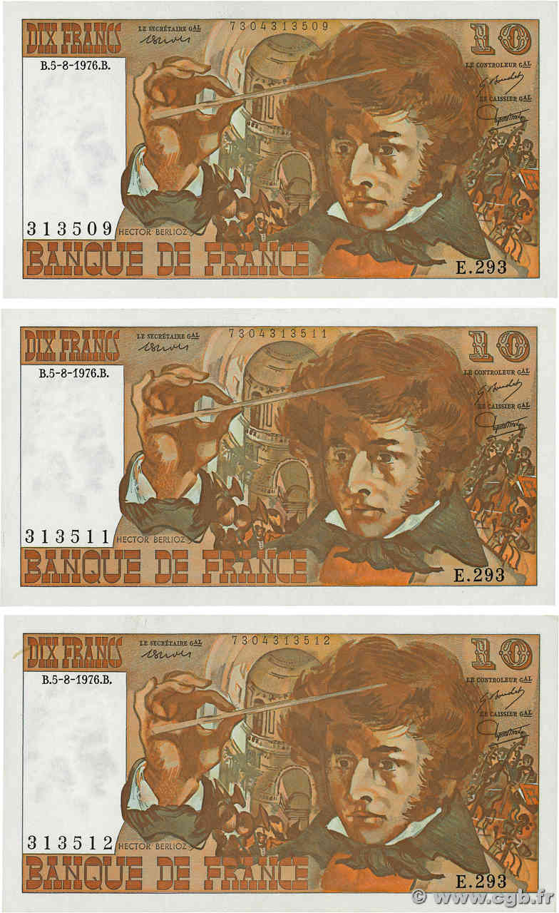 10 Francs BERLIOZ Lot FRANCE 1976 F.63.20 pr.SPL