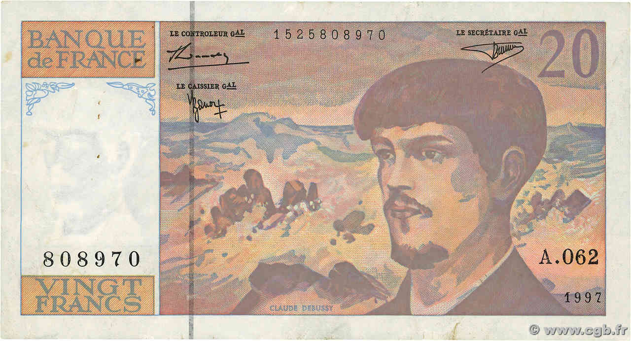 20 Francs DEBUSSY Modifié FRANCE  1997 F.66ter.02A62 TB+