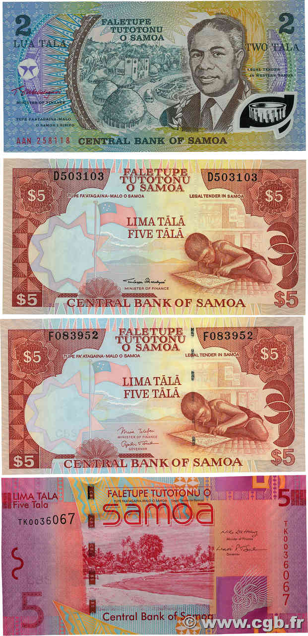 2 et 5 Tala Lot SAMOA 1990 P.31e, P.33a/b et P.38a fST+