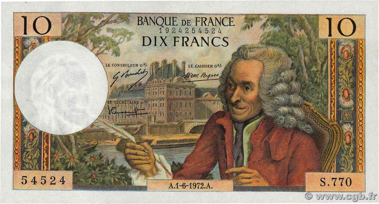 10 Francs VOLTAIRE FRANCE 1972 F.62.56 SUP+