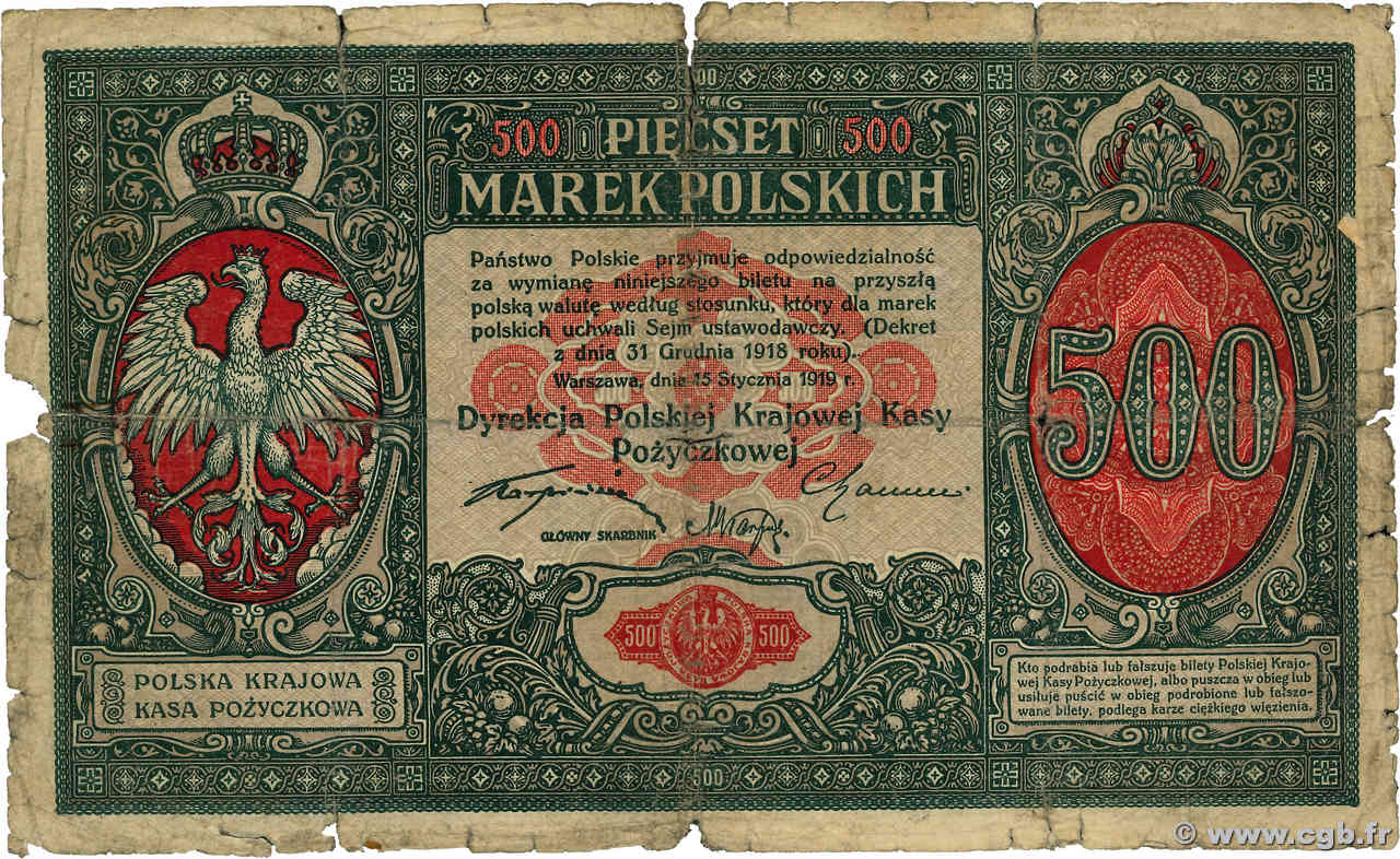 500 Marek POLOGNE 1919 P.018 B