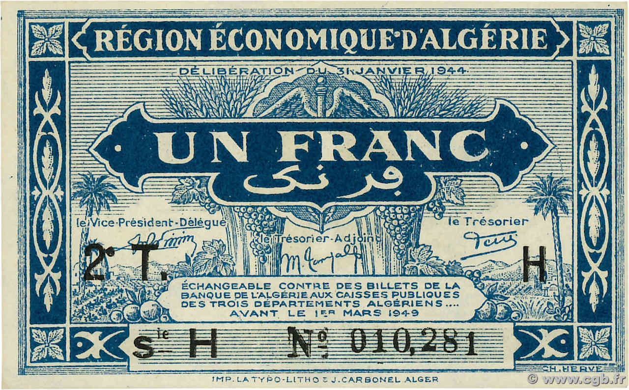 1 Franc ALGÉRIE 1944 P.101 NEUF