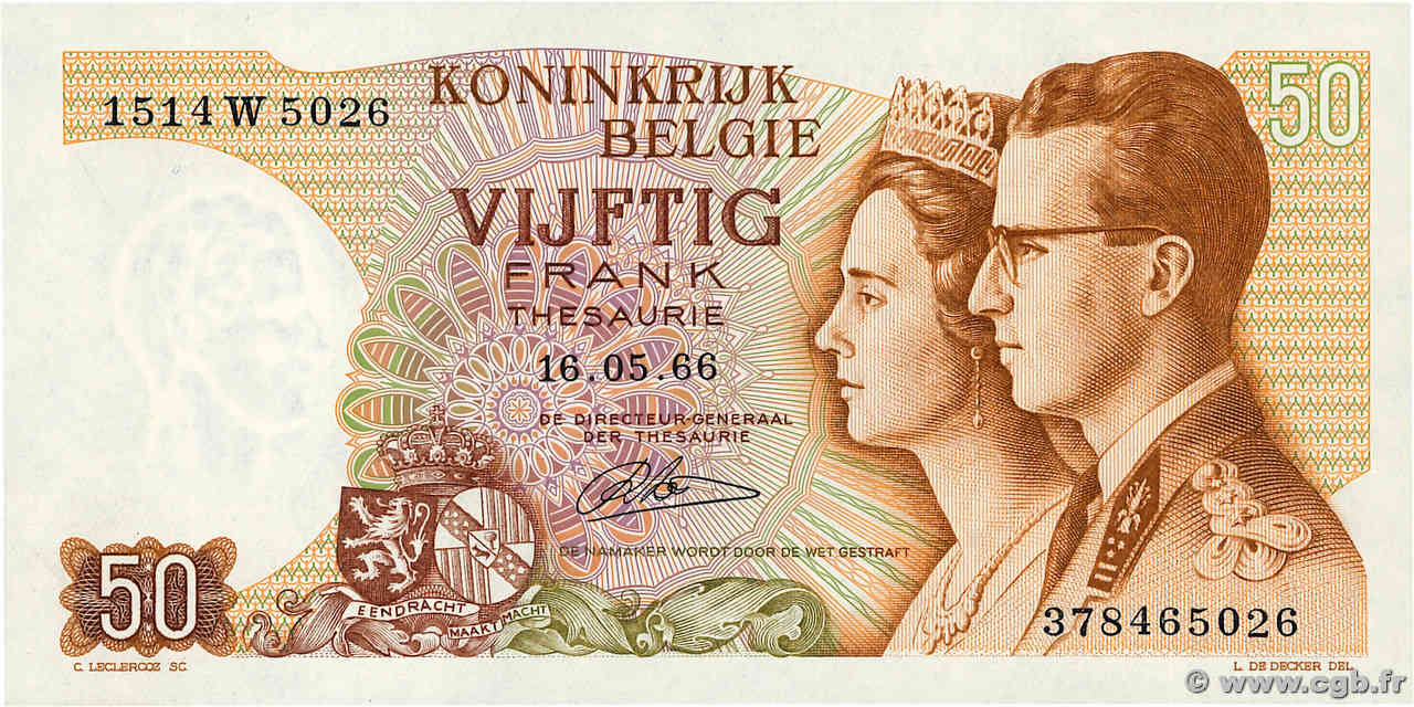 50 Francs BELGIQUE 1966 P.139 pr.NEUF