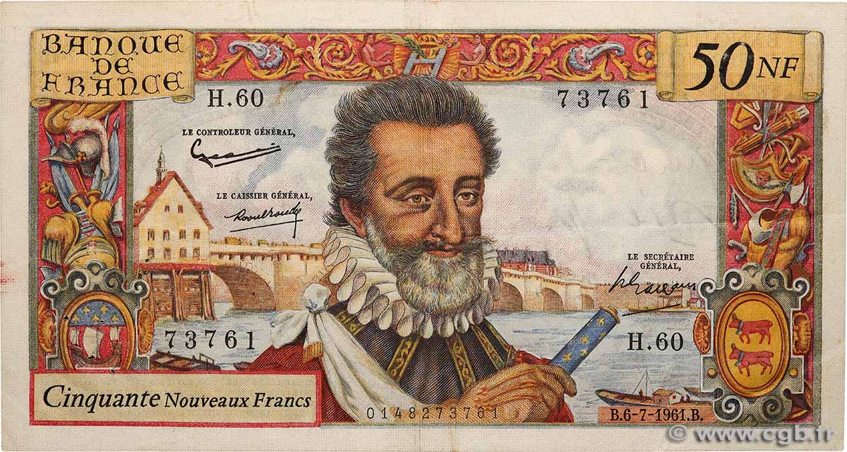 50 Nouveaux Francs HENRI IV FRANKREICH 1961 F.58.06 fVZ