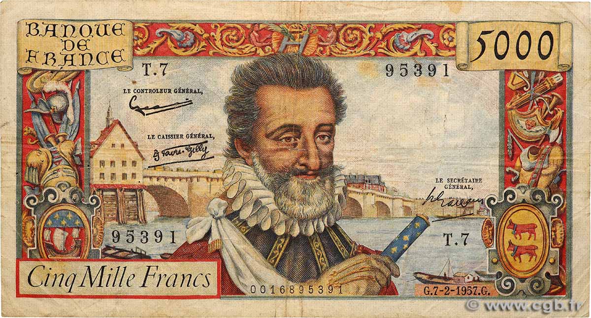 5000 Francs HENRI IV FRANKREICH 1957 F.49.01 S
