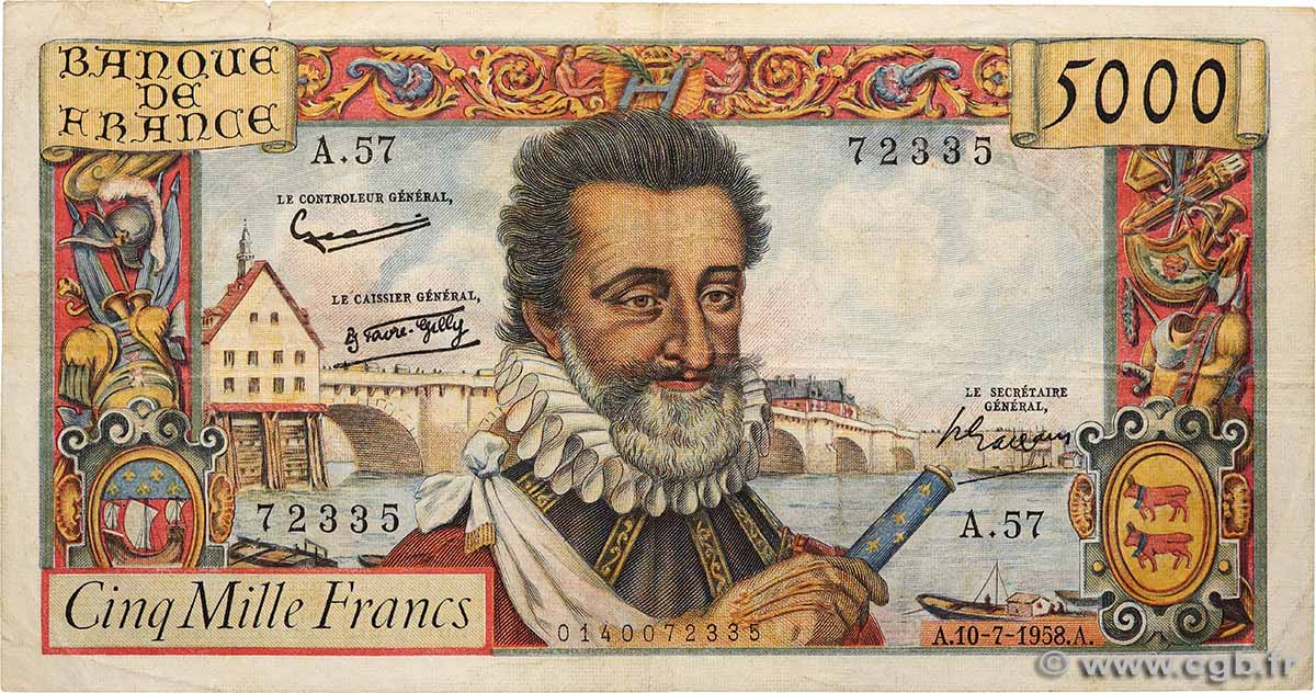 5000 Francs HENRI IV FRANKREICH 1958 F.49.06 fSS