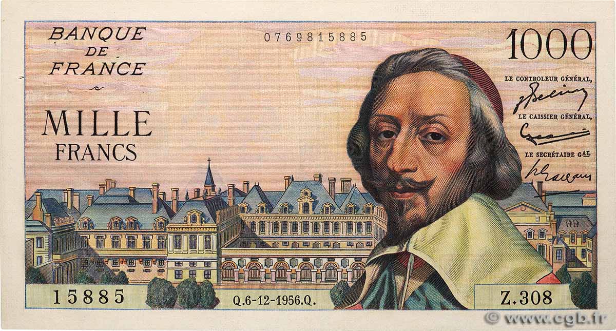 1000 Francs RICHELIEU FRANKREICH 1956 F.42.24 VZ+