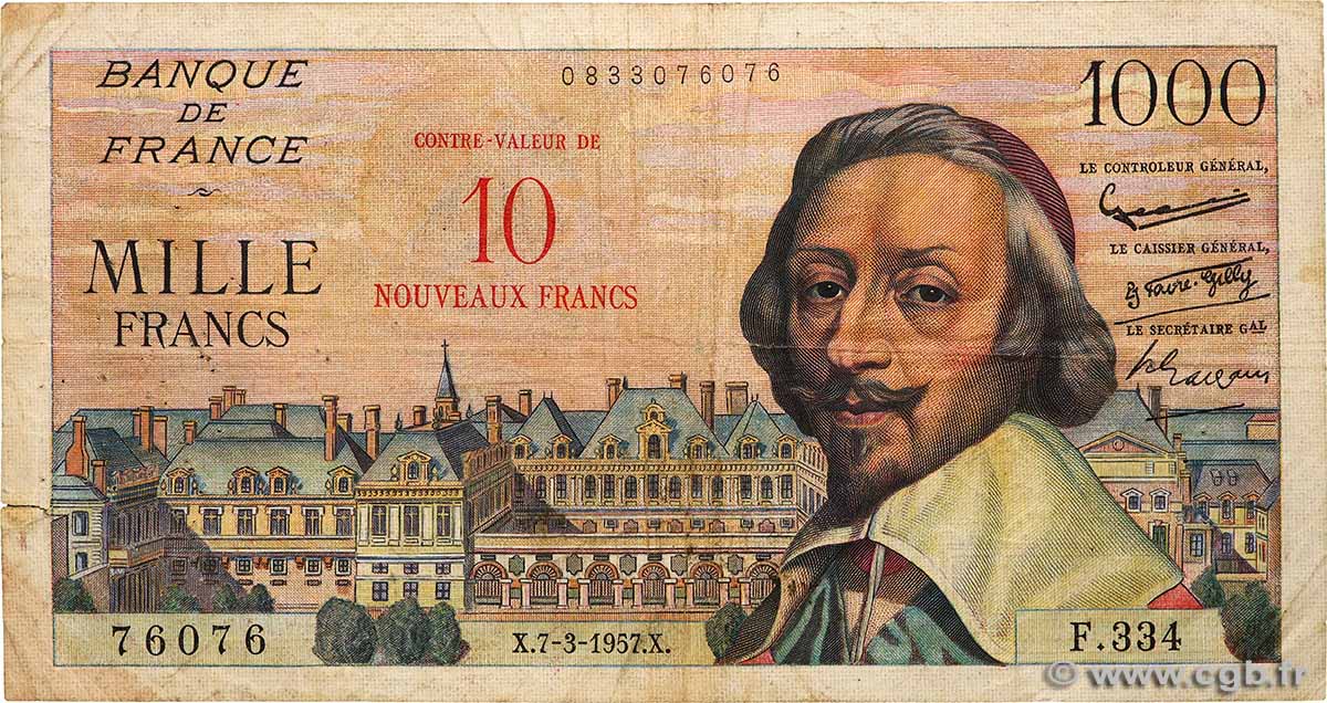 10 NF sur 1000 Francs RICHELIEU Numéro spécial FRANKREICH 1957 F.53.01 S