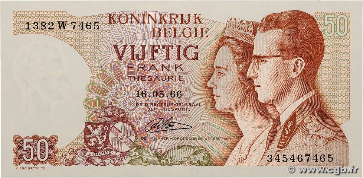 50 Francs BELGIQUE 1966 P.139 NEUF