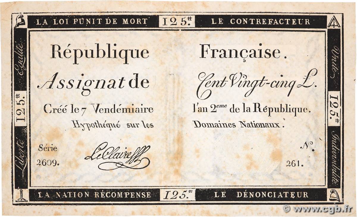 125 Livres FRANCIA 1793 Ass.44a MBC+