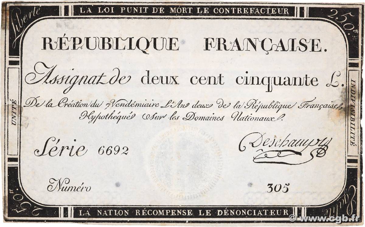 250 Livres FRANCIA 1793 Ass.45a MBC+
