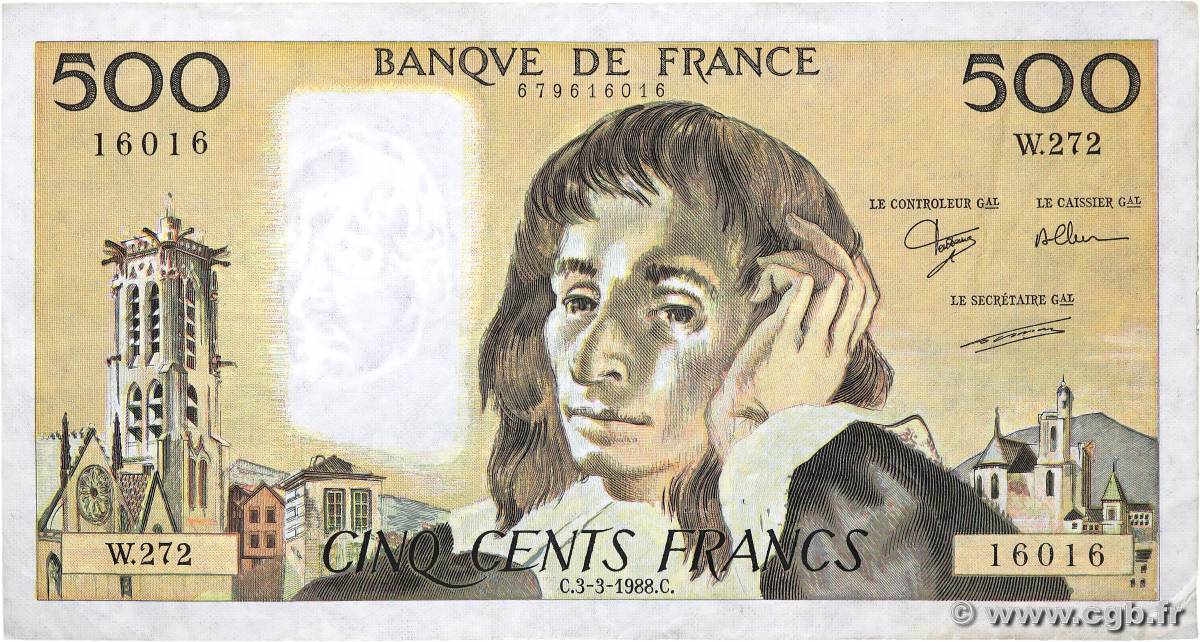 500 Francs PASCAL FRANCE 1988 F.71.38 TTB+