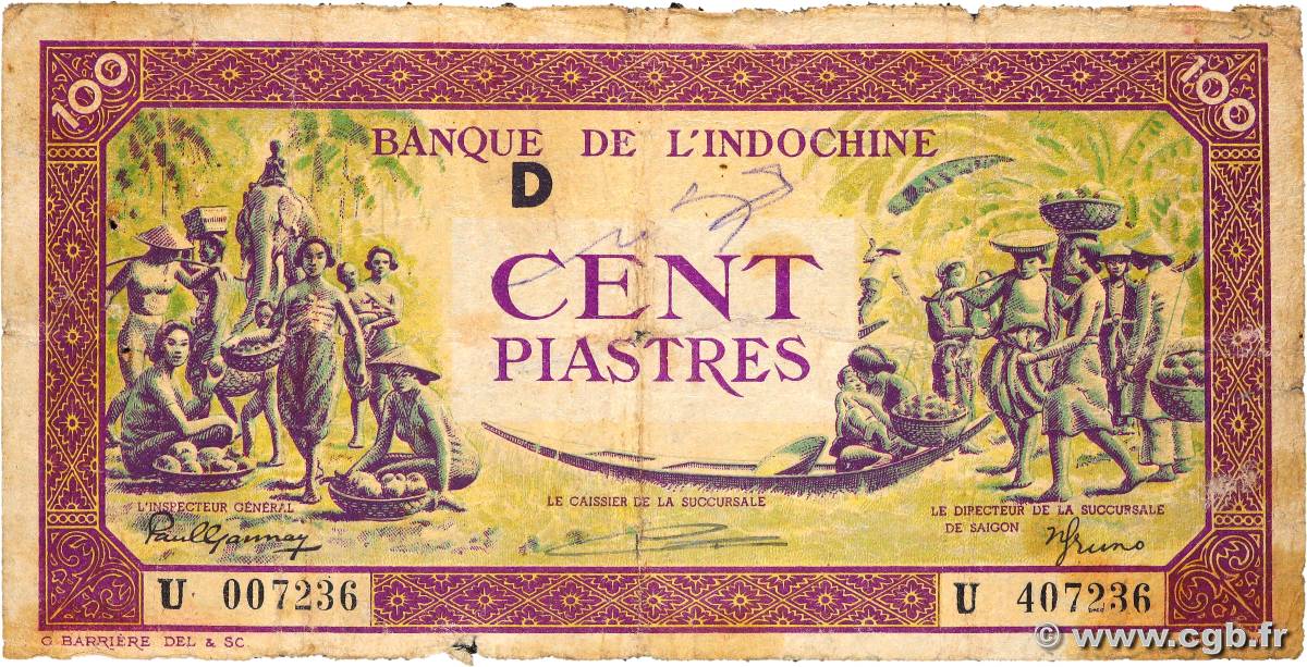 100 Piastres violet et vert INDOCHINE FRANÇAISE 1944 P.067 B