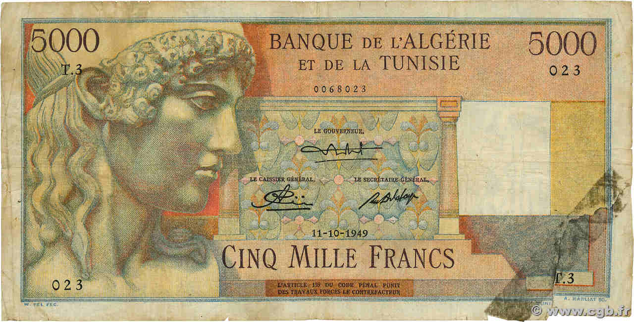5000 Francs TUNISIE 1949 P.27 B