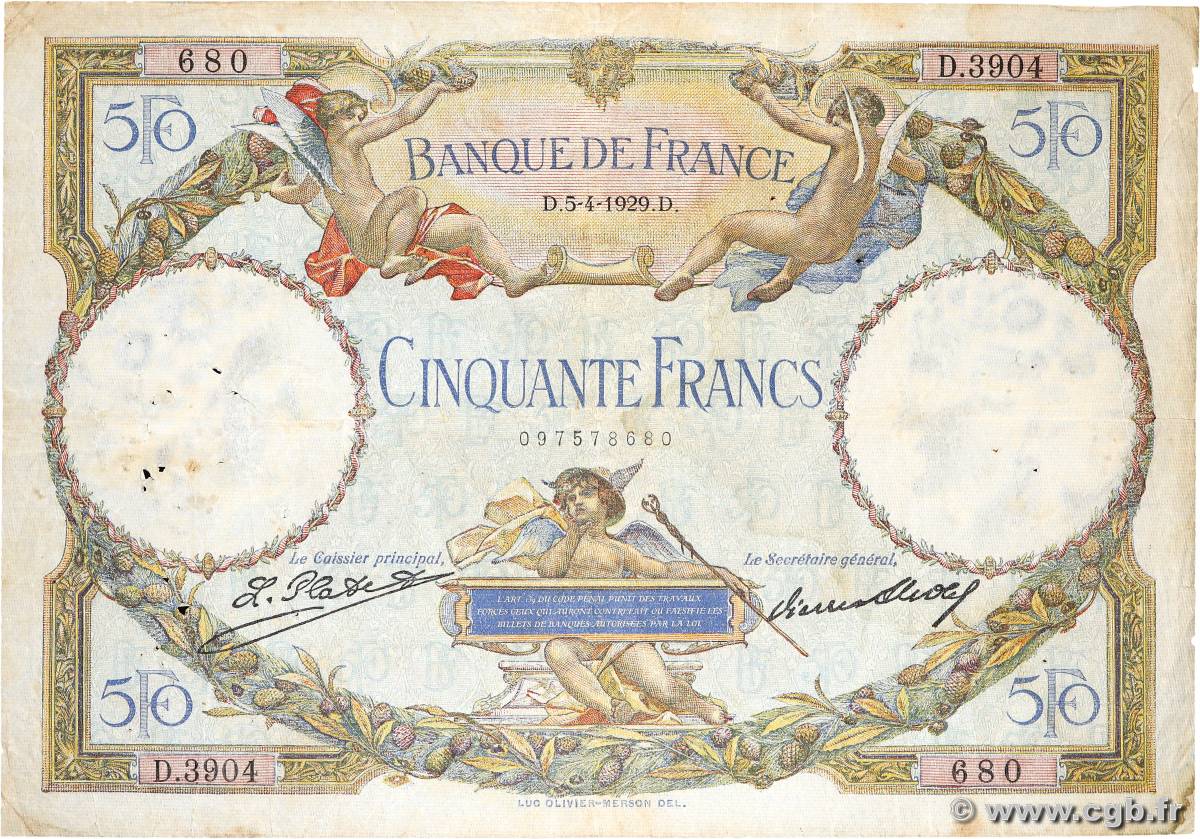 50 Francs LUC OLIVIER MERSON FRANCE 1929 F.15.03 TB