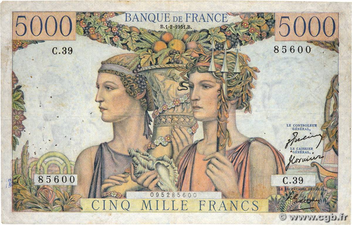5000 Francs TERRE ET MER FRANCE 1951 F.48.03 TB