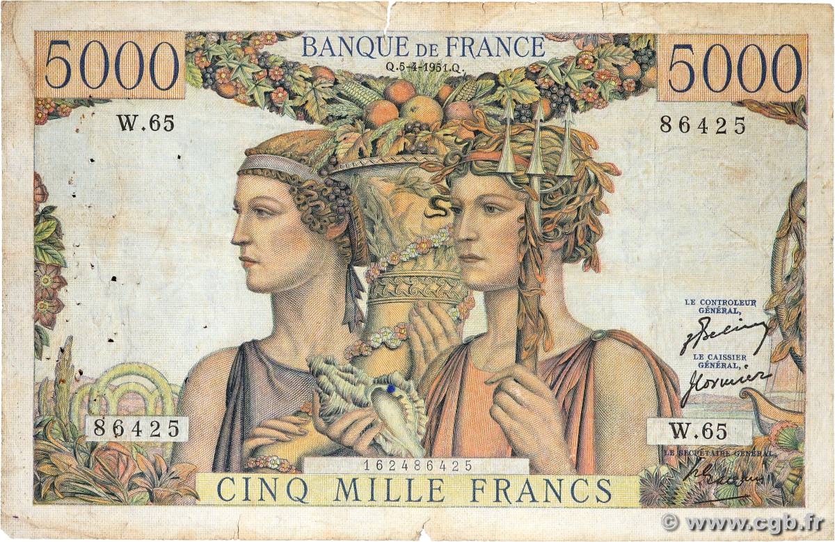 5000 Francs TERRE ET MER FRANCE 1951 F.48.04 B