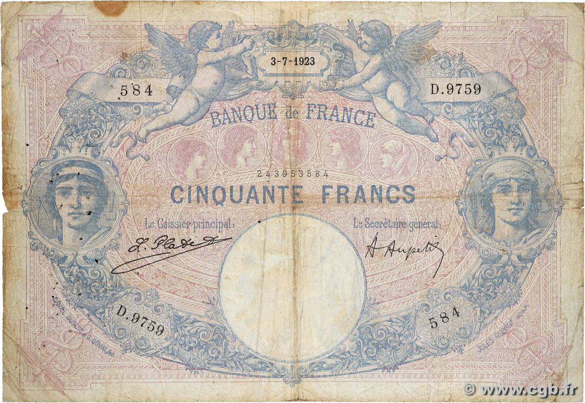 50 Francs BLEU ET ROSE FRANCE 1923 F.14.36 B