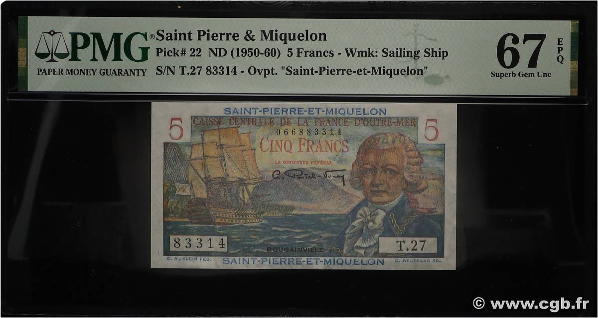 5 Francs Bougainville SAINT PIERRE ET MIQUELON  1946 P.22 NEUF
