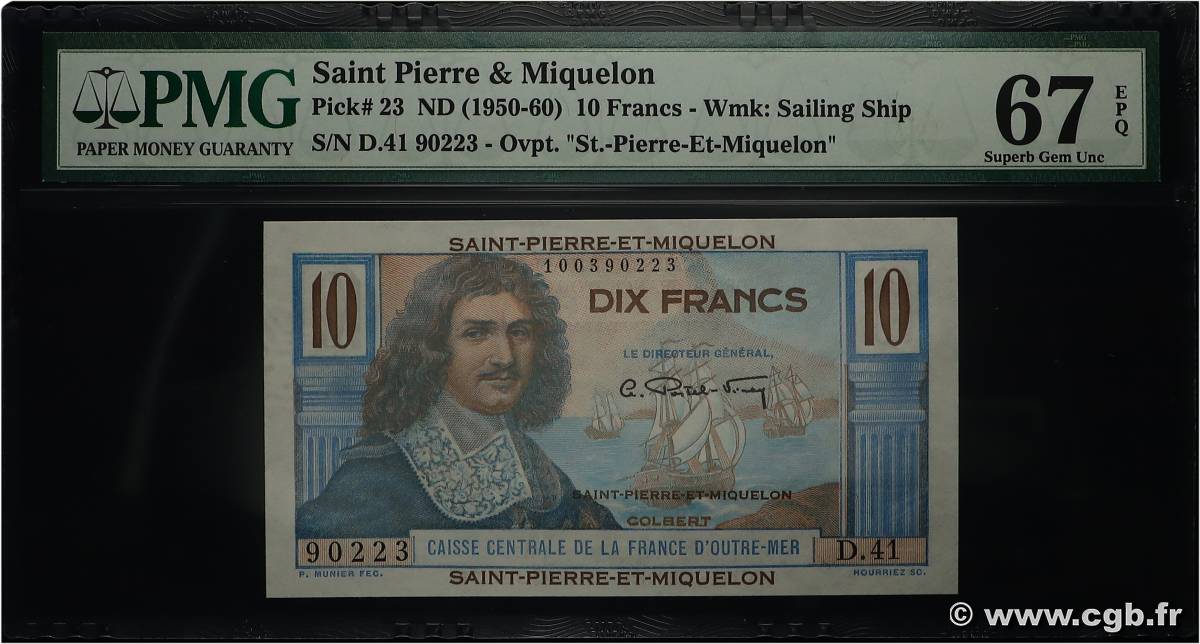 10 Francs Colbert SAINT PIERRE ET MIQUELON  1947 P.23 NEUF