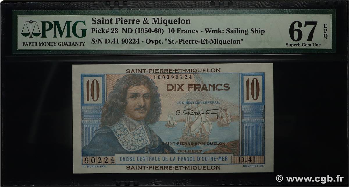 10 Francs Colbert SAINT PIERRE ET MIQUELON  1947 P.23 NEUF