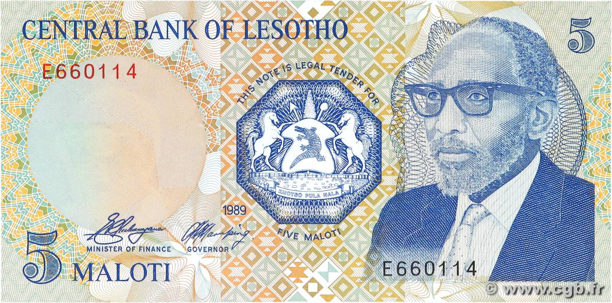 5 Maloti LESOTHO 1989 P.10a UNC