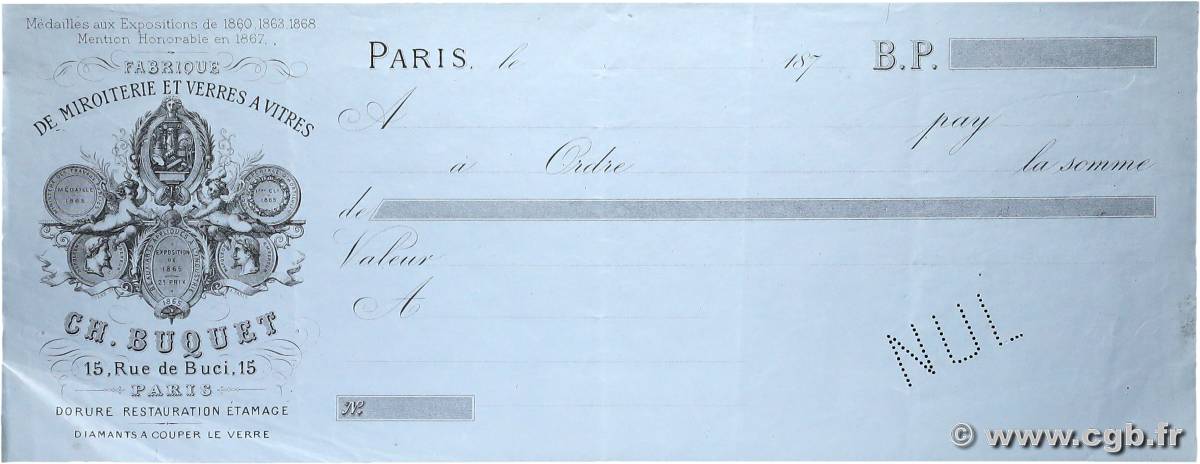 Francs Non émis FRANCE régionalisme et divers Paris 1870 DOC.Chèque TTB