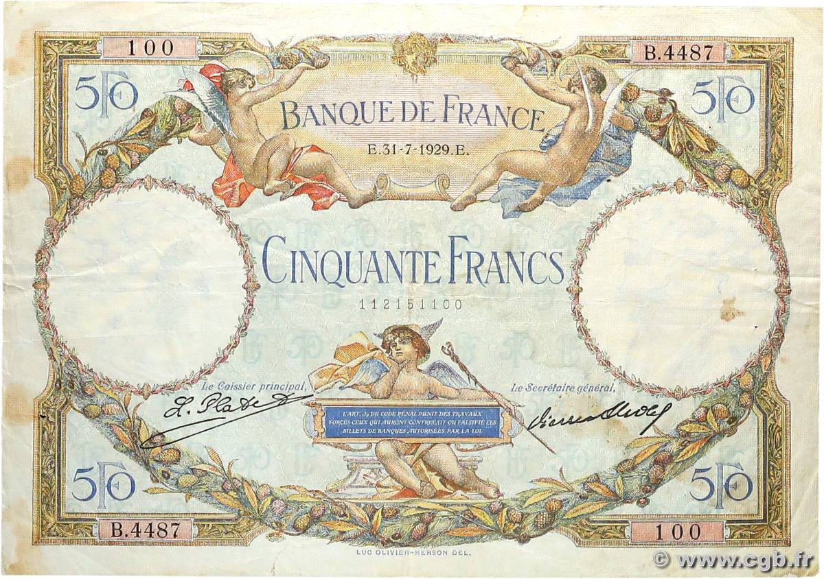 50 Francs LUC OLIVIER MERSON FRANCE 1929 F.15.03 TB