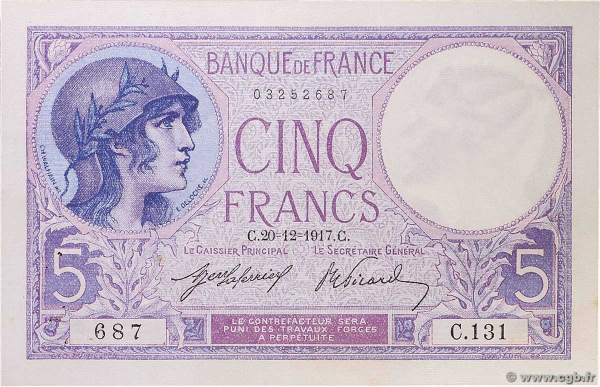5 Francs FEMME CASQUÉE FRANCE 1917 F.03.01 XF-
